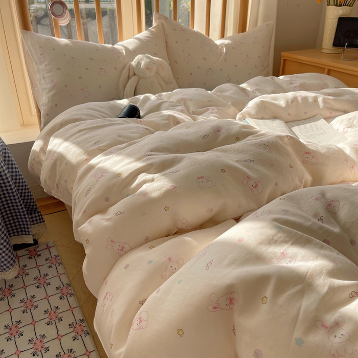 91家纺网 家纺一手货源 找家纺 蜜宿 2025新款卡通全棉A类双层纱四件套 月光兔兔