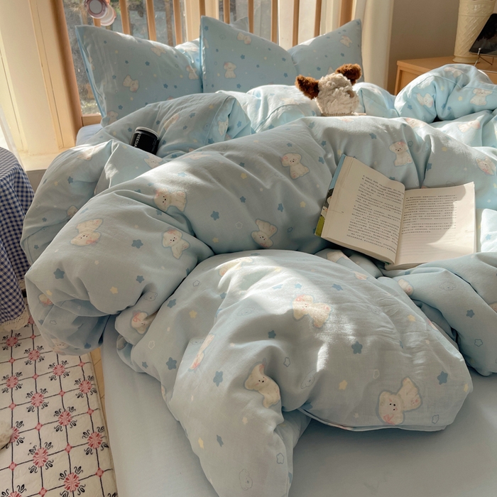 91家纺网 家纺一手货源 找家纺 （总）蜜宿 2025新款卡通全棉A类双层纱四件套