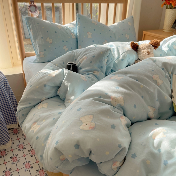 91家纺网 家纺一手货源 找家纺 （总）蜜宿 2025新款卡通全棉A类双层纱四件套