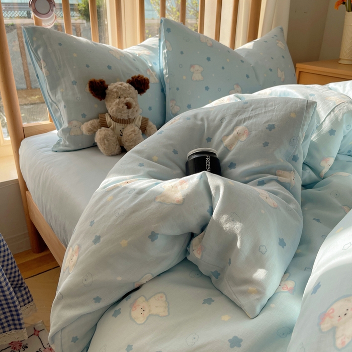 91家纺网 家纺一手货源 找家纺 （总）蜜宿 2025新款卡通全棉A类双层纱四件套