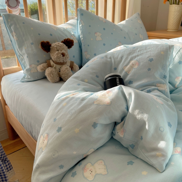 91家纺网 家纺一手货源 找家纺 （总）蜜宿 2025新款卡通全棉A类双层纱四件套