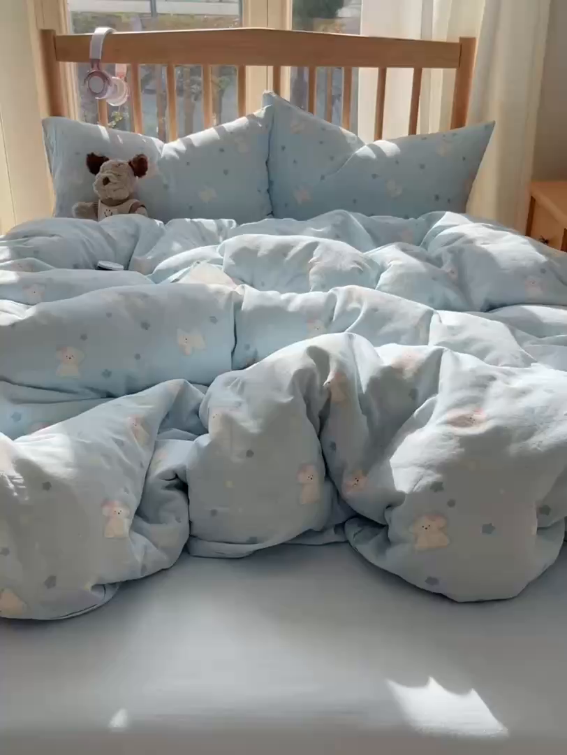 91家纺网 家纺一手货源 找家纺 蜜宿 2025新款卡通全棉A类双层纱四件套 星蓝狗狗