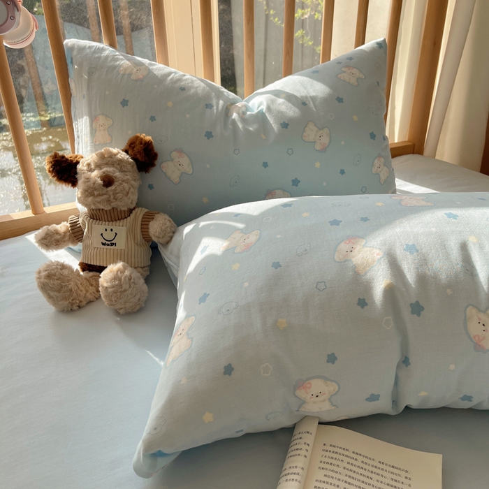 91家纺网 家纺一手货源 找家纺 蜜宿 2025新款卡通全棉A类双层纱四件套 星蓝狗狗