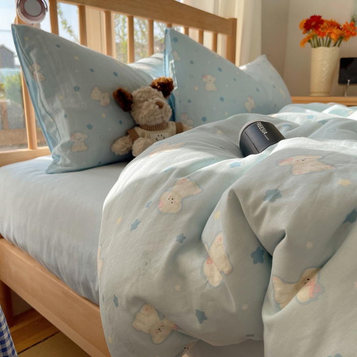 91家纺网 家纺一手货源 找家纺 蜜宿 2025新款卡通全棉A类双层纱四件套 星蓝狗狗