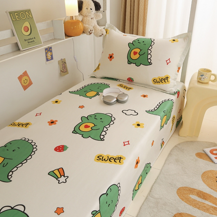 91家纺网 家纺一手货源 找家纺 拔萃 2025新款0.9米床1.2米床纯棉全棉学生宿舍床单款三件套六件套 恐龙宝贝