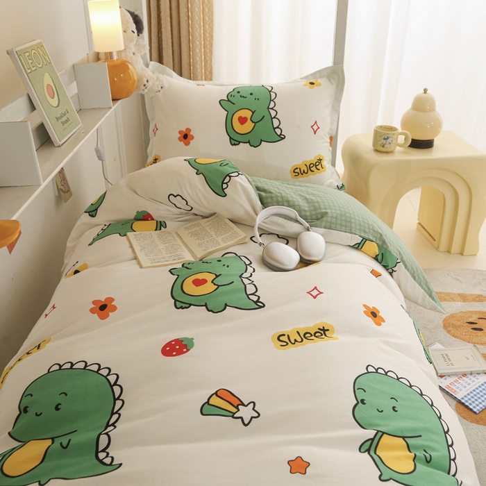 91家纺网 家纺一手货源 找家纺 拔萃 2025新款0.9米床1.2米床纯棉全棉学生宿舍床单款三件套六件套 恐龙宝贝
