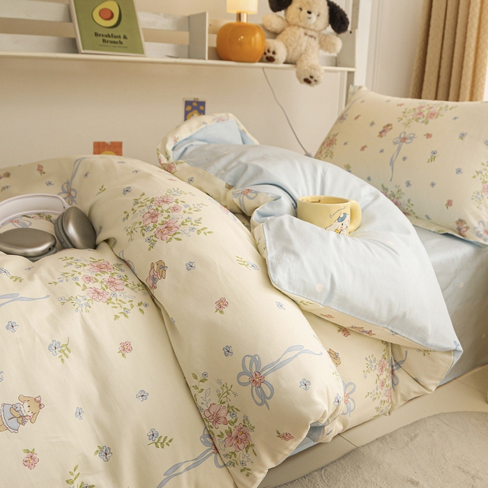 91家纺网 家纺一手货源 找家纺 拔萃 2025新款0.9米床1.2米床纯棉全棉学生宿舍床单款三件套六件套 幽幽花间兔