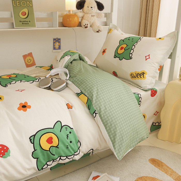 91家纺网 家纺一手货源 找家纺 拔萃 2025新款0.9米床1.2米床纯棉全棉学生宿舍床单款三件套六件套 恐龙宝贝