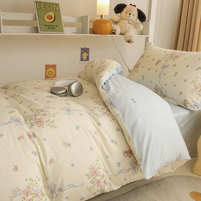 91家纺网 家纺一手货源 找家纺 拔萃 2025新款0.9米床1.2米床纯棉全棉学生宿舍床单款三件套六件套 幽幽花间兔