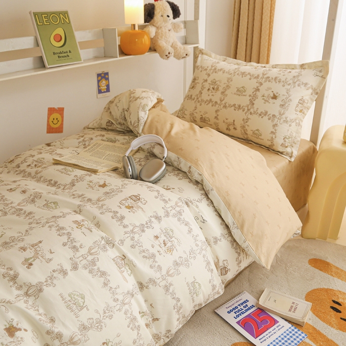 91家纺网 家纺一手货源 找家纺 拔萃 2025新款0.9米床1.2米床纯棉全棉学生宿舍床单款三件套六件套 乡村小筑