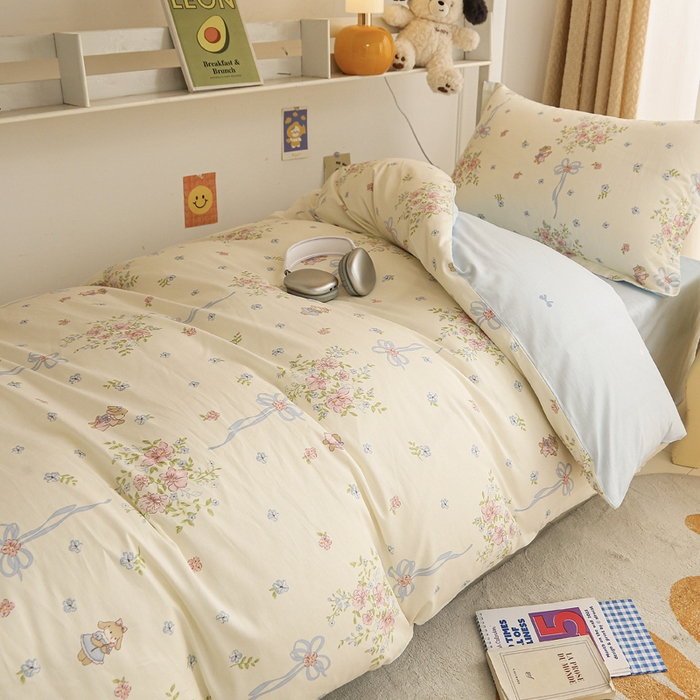 91家纺网 家纺一手货源 找家纺 拔萃 2025新款0.9米床1.2米床纯棉全棉学生宿舍床单款三件套六件套 幽幽花间兔