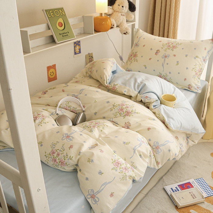 91家纺网 家纺一手货源 找家纺 拔萃 2025新款0.9米床1.2米床纯棉全棉学生宿舍床单款三件套六件套 幽幽花间兔