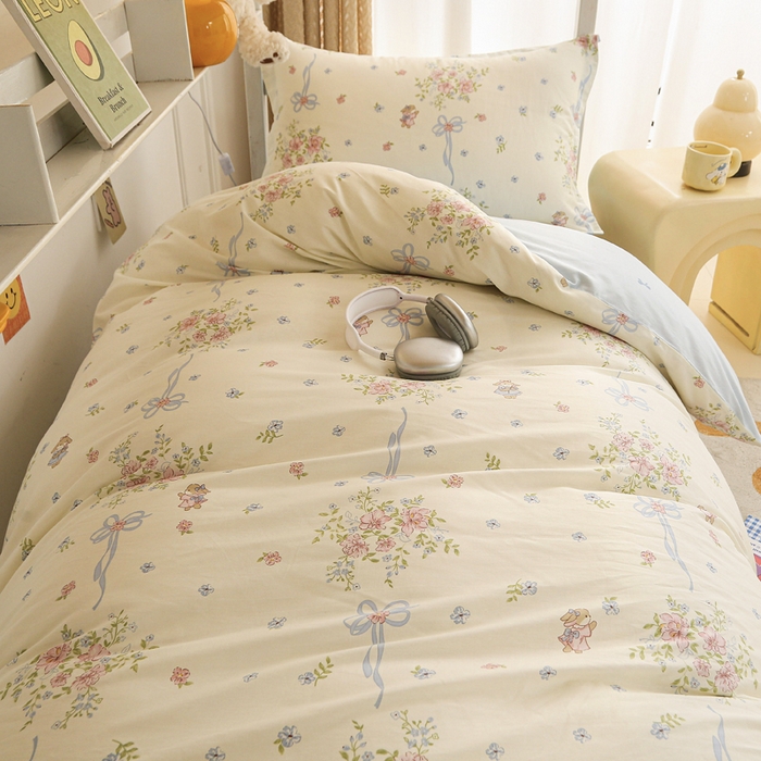 91家纺网 家纺一手货源 找家纺 拔萃 2025新款0.9米床1.2米床纯棉全棉学生宿舍床单款三件套六件套 幽幽花间兔