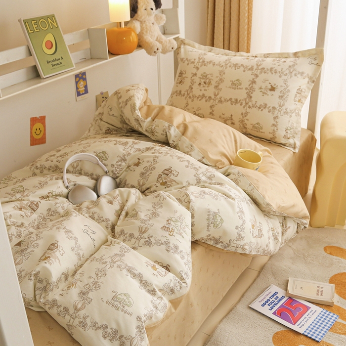 91家纺网 家纺一手货源 找家纺 拔萃 2025新款0.9米床1.2米床纯棉全棉学生宿舍床单款三件套六件套 乡村小筑