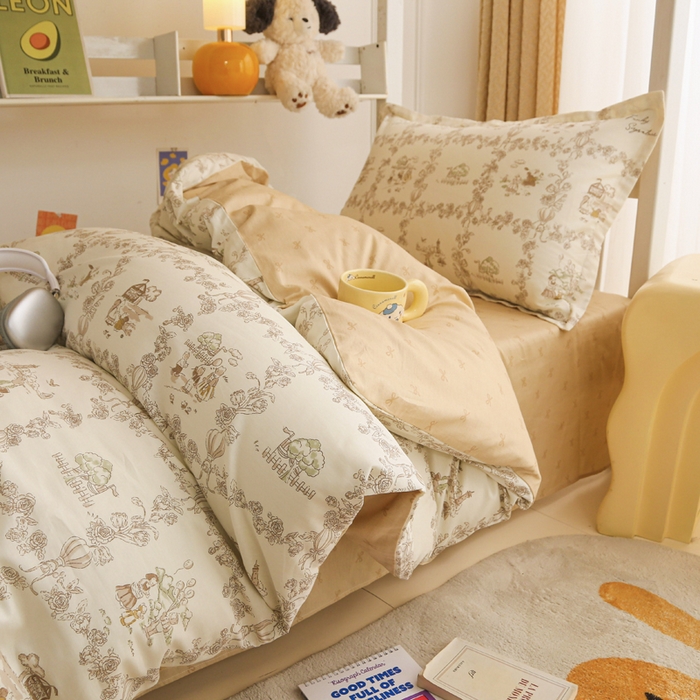 91家纺网 家纺一手货源 找家纺 拔萃 2025新款0.9米床1.2米床纯棉全棉学生宿舍床单款三件套六件套 乡村小筑