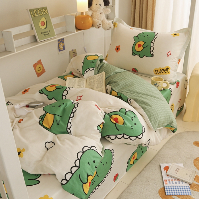 91家纺网 家纺一手货源 找家纺 拔萃 2025新款0.9米床1.2米床纯棉全棉学生宿舍床单款三件套六件套 恐龙宝贝