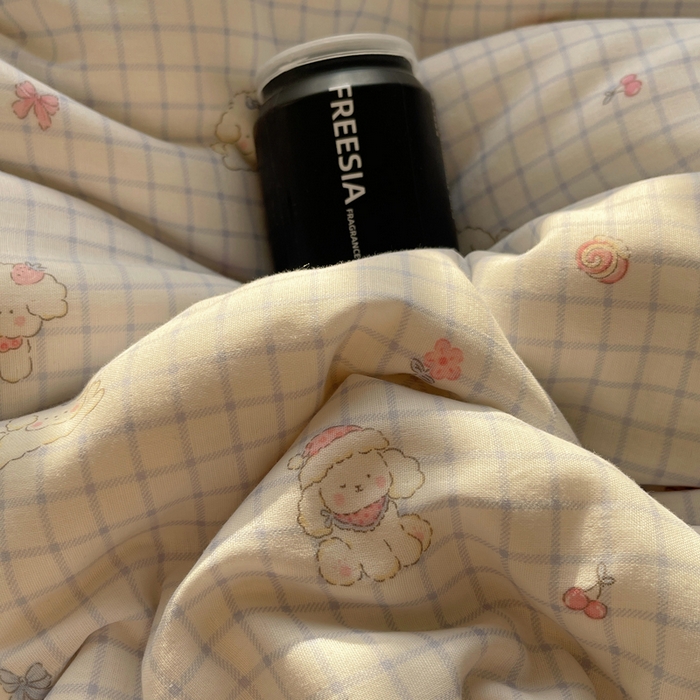 91家纺网 家纺一手货源 找家纺 蜜宿 2025新款卡通全棉A类双层纱四件套 格子修狗