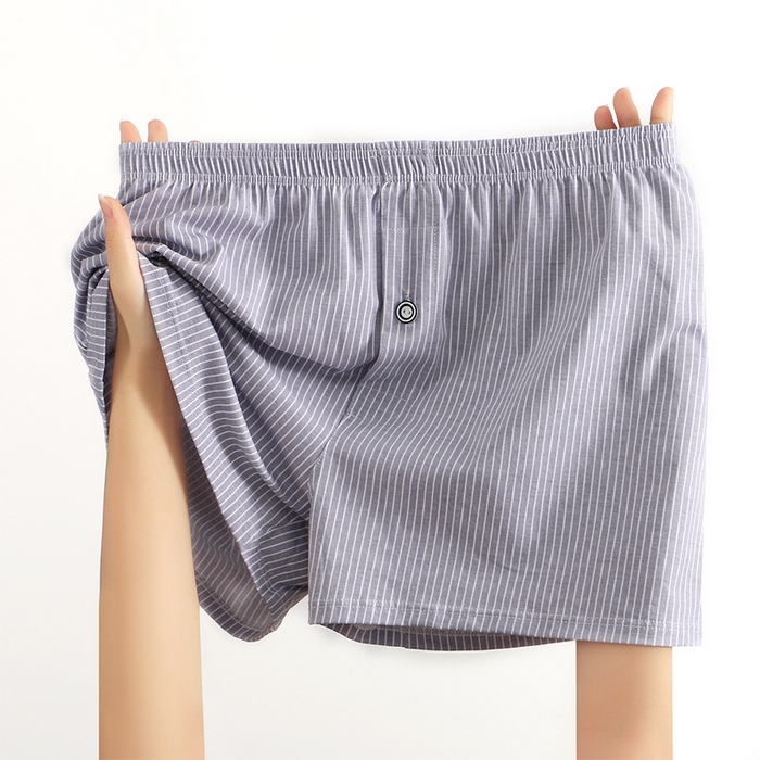 91家纺网 家纺一手货源 找家纺 良品汇馆 2025【男士阿罗裤】日式无印男士阿罗裤内裤良品全棉男条纹居家睡裤运动三分平角短裤 竖条纹-灰色