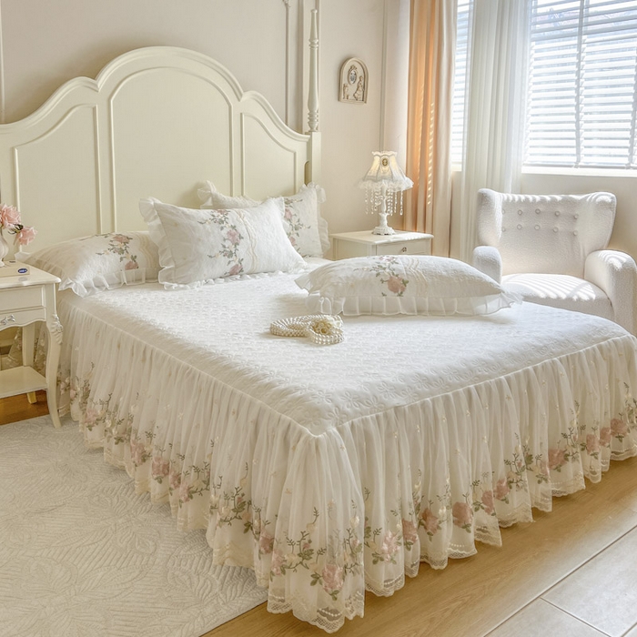 91家纺网 家纺一手货源 找家纺 恋尚 2025新款针织棉单床裙床裙单件-香奢梦 香奢梦-米白