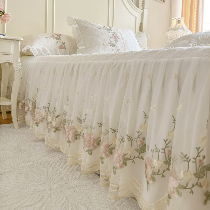 91家纺网 家纺一手货源 找家纺 恋尚 2025新款针织棉单床裙床裙单件-香奢梦 香奢梦-米白