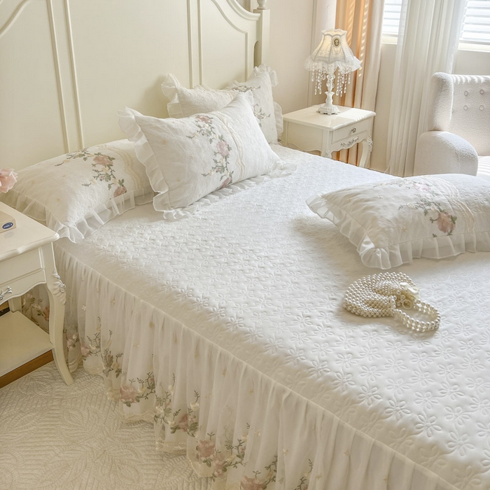 91家纺网 家纺一手货源 找家纺 恋尚 2025新款针织棉单床裙床裙单件-香奢梦 香奢梦-米白