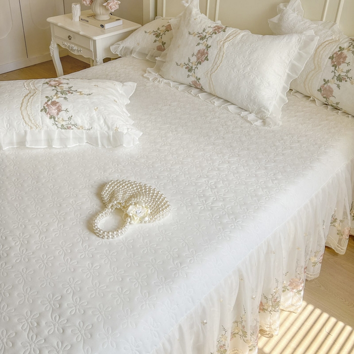 91家纺网 家纺一手货源 找家纺 恋尚 2025新款针织棉单床裙床裙单件-香奢梦 香奢梦-米白