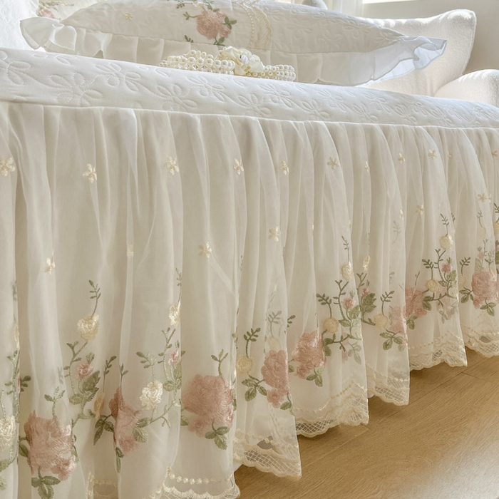 91家纺网 家纺一手货源 找家纺 恋尚 2025新款针织棉单床裙床裙单件-香奢梦 香奢梦-米白