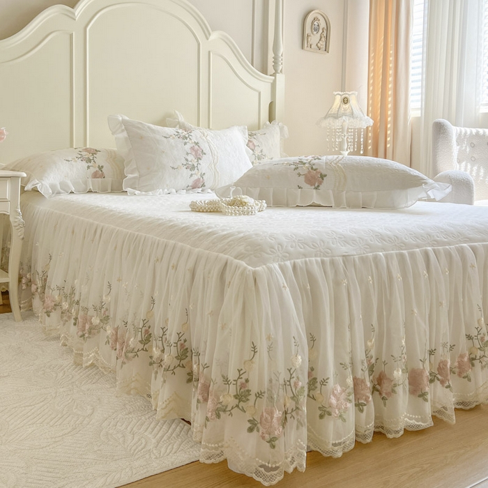 91家纺网 家纺一手货源 找家纺 恋尚 2025新款针织棉单床裙床裙单件-香奢梦 香奢梦-米白