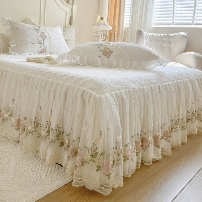 91家纺网 家纺一手货源 找家纺 恋尚 2025新款针织棉单床裙床裙单件-香奢梦 香奢梦-米白