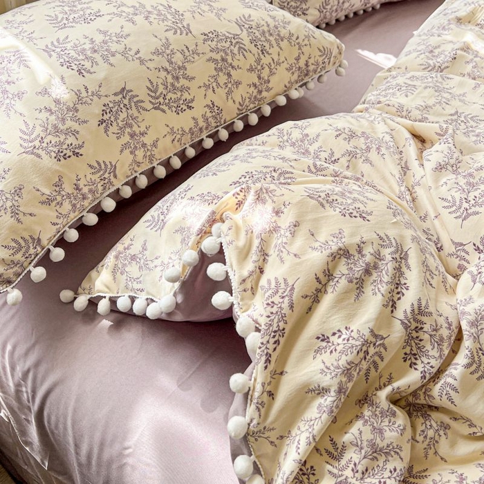 91家纺网 家纺一手货源 找家纺 朵朵家纺 2025新款球球款云感四件套水洗棉简约风小碎花单品单被套（可定制尺寸 ） 紫颜