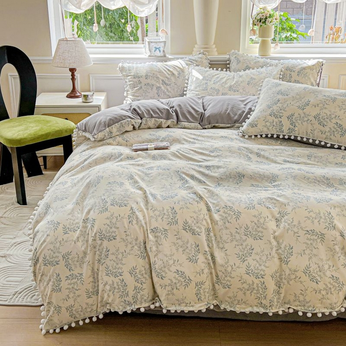 91家纺网 家纺一手货源 找家纺 朵朵家纺 2025新款球球款云感四件套水洗棉简约风小碎花单品单被套（可定制尺寸 ） 蓝颜