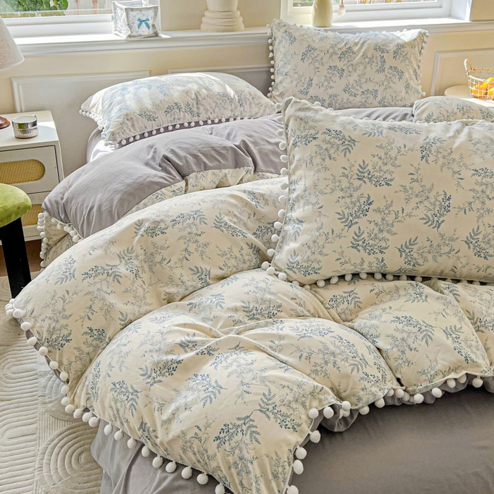 91家纺网 家纺一手货源 找家纺 朵朵家纺 2025新款球球款云感四件套水洗棉简约风小碎花单品单被套（可定制尺寸 ） 蓝颜