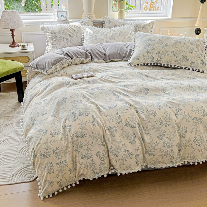 91家纺网 家纺一手货源 找家纺 朵朵家纺 2025新款球球款云感四件套水洗棉简约风小碎花单品单被套（可定制尺寸 ） 蓝颜