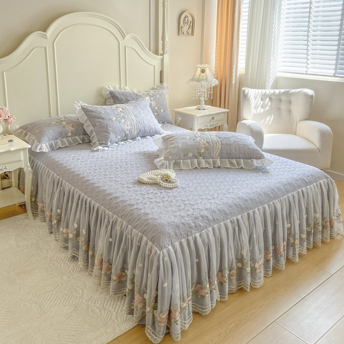 91家纺网 家纺一手货源 找家纺 恋尚 2025新款香奢梦-针织棉床裙四件套 香奢梦-浅灰