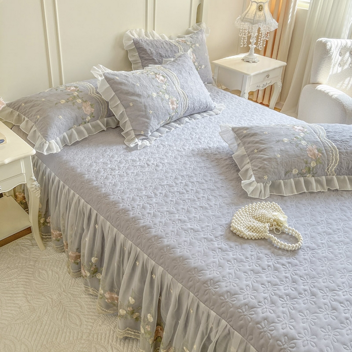 91家纺网 家纺一手货源 找家纺 恋尚 2025新款香奢梦-针织棉床裙四件套 香奢梦-浅灰