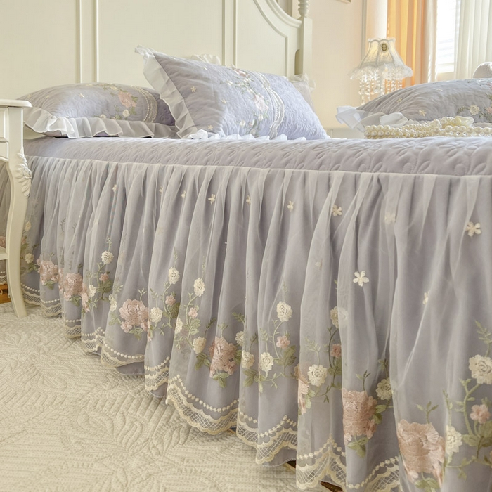 91家纺网 家纺一手货源 找家纺 恋尚 2025新款香奢梦-针织棉床裙四件套 香奢梦-浅灰