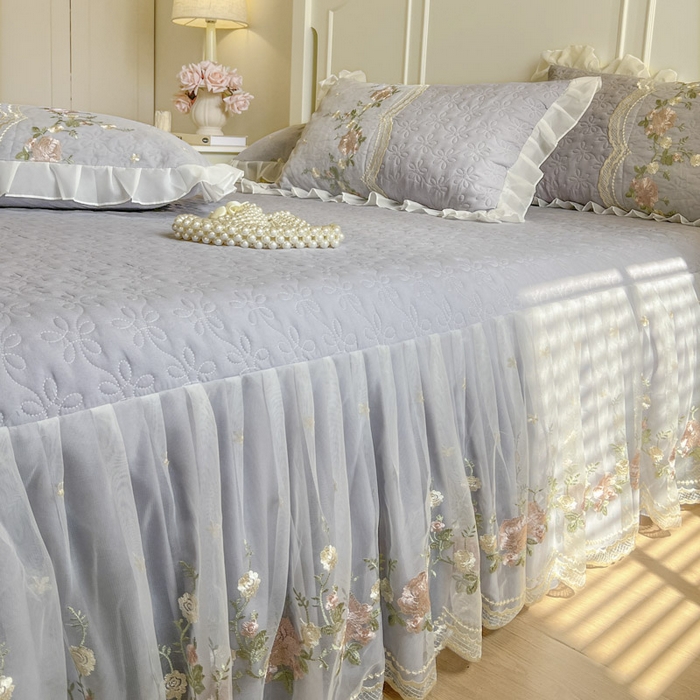 91家纺网 家纺一手货源 找家纺 恋尚 2025新款香奢梦-针织棉床裙四件套 香奢梦-浅灰