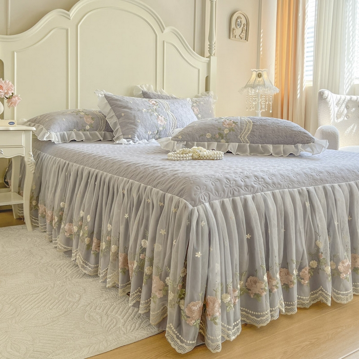 91家纺网 家纺一手货源 找家纺 恋尚 2025新款香奢梦-针织棉床裙四件套 香奢梦-浅灰