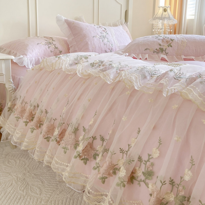 91家纺网 家纺一手货源 找家纺 恋尚 2025新款香奢梦-针织棉床裙四件套 香奢梦-少女粉