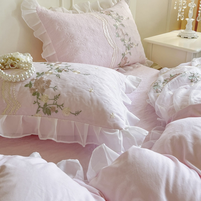 91家纺网 家纺一手货源 找家纺 恋尚 2025新款香奢梦-针织棉床裙四件套 香奢梦-少女粉