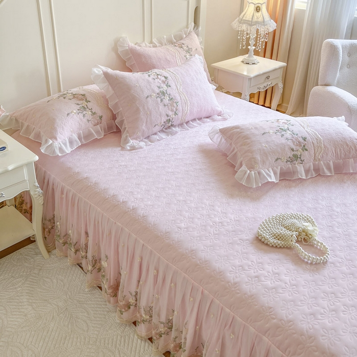 91家纺网 家纺一手货源 找家纺 恋尚 2025新款香奢梦-针织棉床裙四件套 香奢梦-少女粉