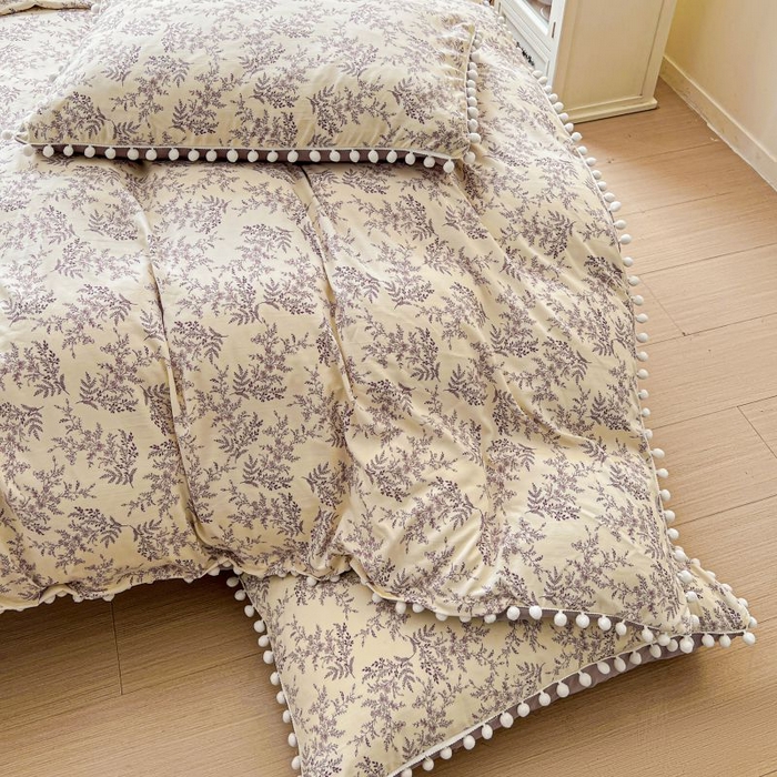 91家纺网 家纺一手货源 找家纺 朵朵家纺 2025新款球球款云感四件套水洗棉简约风小碎花被套三件套（可定制尺寸 ） 紫颜