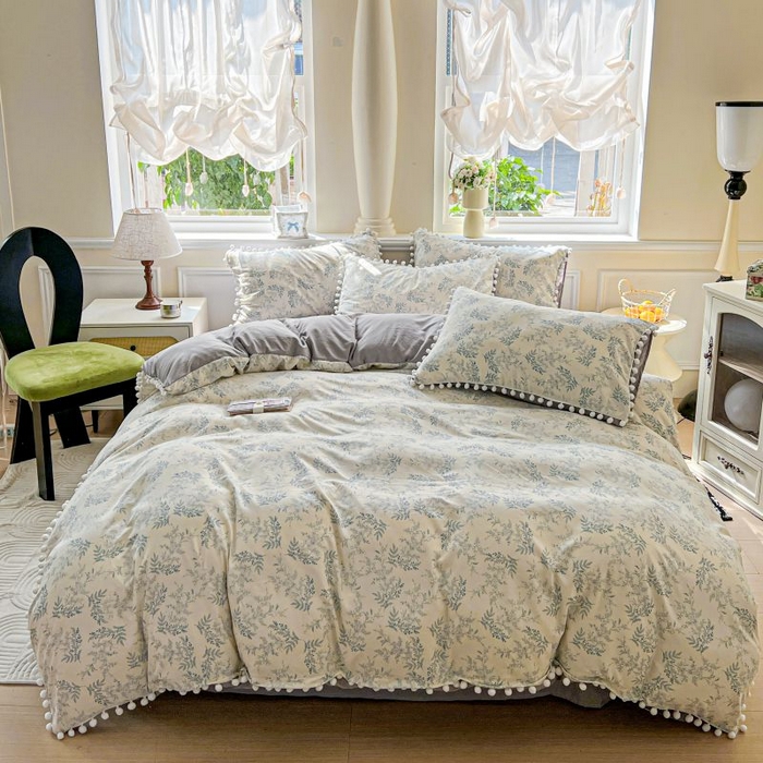 朵朵家纺 2025新款球球款云感四件套水洗棉简约风小碎花被套三件套（可定制尺寸 ） 蓝颜