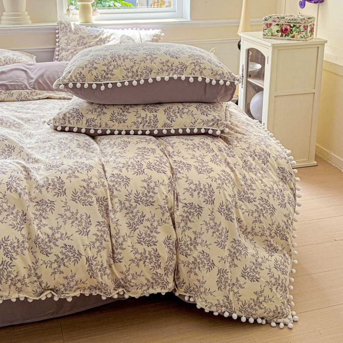 91家纺网 家纺一手货源 找家纺 （总）朵朵家纺 2025新款球球款云感四件套水洗棉简约风小碎花被套三件套（可定制尺寸 ）