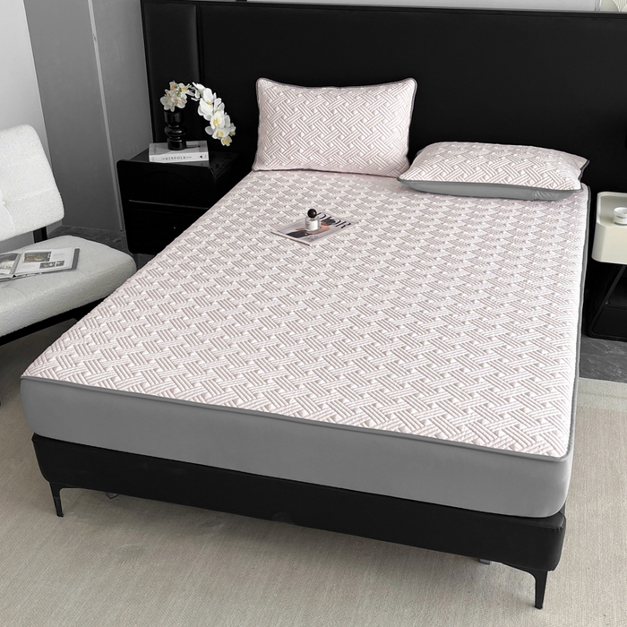 91家纺网 家纺一手货源 找家纺 欧邦 2025新款加厚PE中分子凉感豆豆软席-极简系列 床笠款-极简-粉