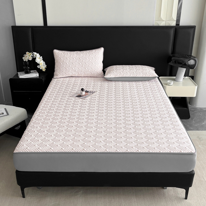 91家纺网 家纺一手货源 找家纺 欧邦 2025新款加厚PE中分子凉感豆豆软席-极简系列 床笠款-极简-粉