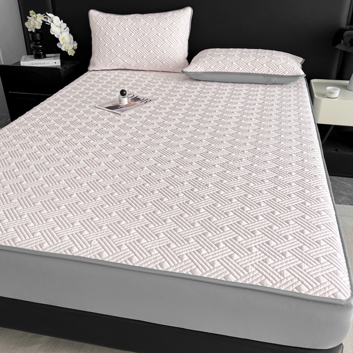 91家纺网 家纺一手货源 找家纺 欧邦 2025新款加厚PE中分子凉感豆豆软席-极简系列 床笠款-极简-粉