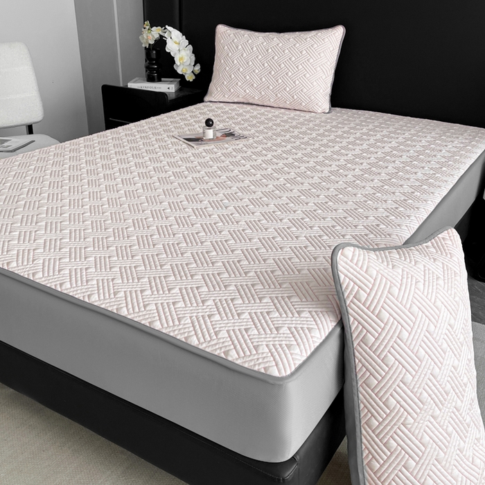 91家纺网 家纺一手货源 找家纺 欧邦 2025新款加厚PE中分子凉感豆豆软席-极简系列 床笠款-极简-粉