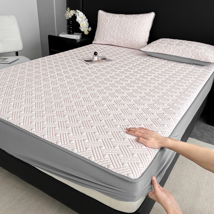 91家纺网 家纺一手货源 找家纺 欧邦 2025新款加厚PE中分子凉感豆豆软席-极简系列 床笠款-极简-粉