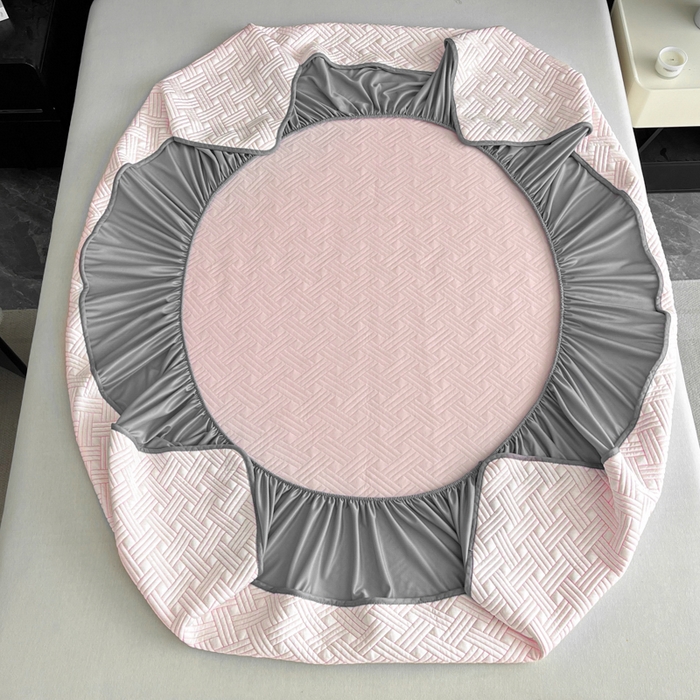 91家纺网 家纺一手货源 找家纺 欧邦 2025新款加厚PE中分子凉感豆豆软席-极简系列 床笠款-极简-粉